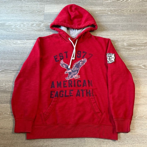 American Eagle NY Hoodie Red Thermal-Lined LG Athletic Fit Y2K Skater Preppy - Picture 1 of 8